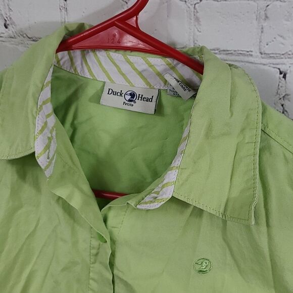 Duck Head Petite PS Lime Green Button Down Shirt Stripe Cuffs Summer Casual Top - Picture 3 of 8